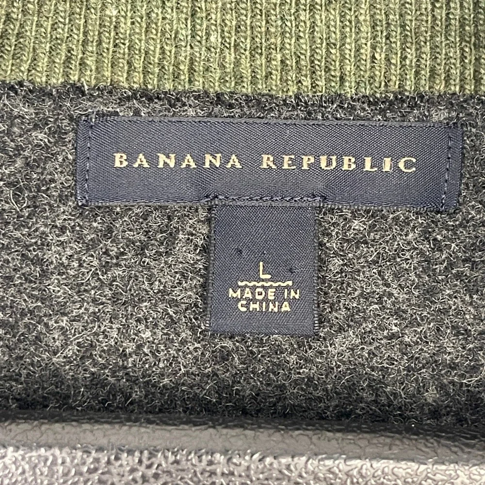 Banana Republic MERINO WOOL 1/4 Zip Button Mens L Mock Neck Sweater Olive‎ Green